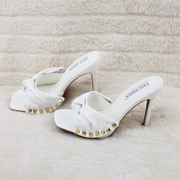 Darian Slip On White Open Toe High Heel Clogs Mules Slides - Picture 1 of 10